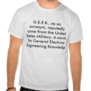 G.E.E.K., as an acronym, reputedly came thShirts