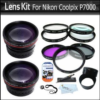 58mm Lens Bundle Kit For Nikon Coolpix P7000 P7100 Digital Camera Includes Adapter Tube + .45x HD Wide Angle Lens With Macro + 2X HD Telephoto Lens + 4 Piece +1 +2 +4 +10 Close Up Macro Filter Set (58mm) + Multi Coated 3 PC Filter Kit (UV CPL FLD) + More :