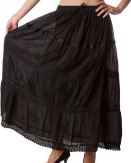 AA554   Solid Embroidered Gypsy / Bohemian Full / Maxi / Long Cotton Skirt   Gray/One Size at  Womens Clothing store