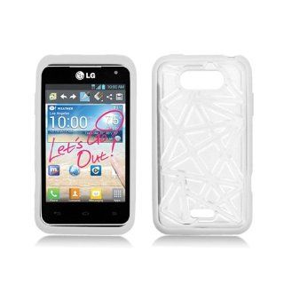 Transparent Clear White Hard Flex Geo Lines Cover Case for LG Motion 4G MS770: Cell Phones & Accessories