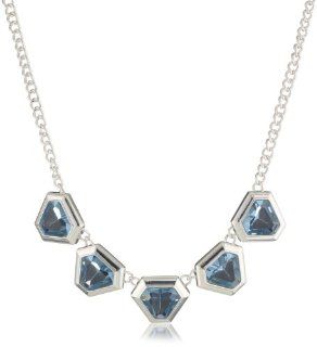 Anne Klein "Glen Park" Silver Tone Blue Colored Acrylic Stone Necklace: Jewelry