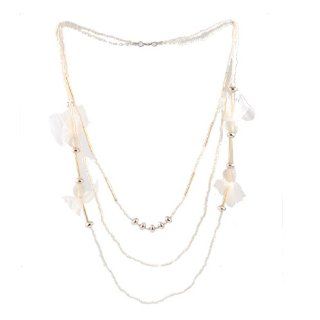 Woman White Slim Beads Beige Mesh Ornament Sweater Necklace: Strand Necklaces: Jewelry