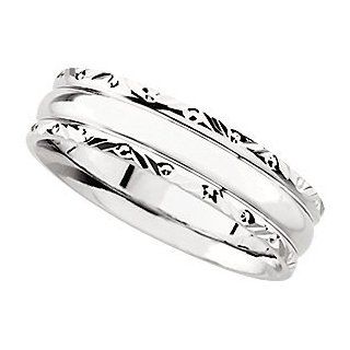14K White Gold Comfort Fit Design Wedding Band:6mm: Size 6: Jewelry