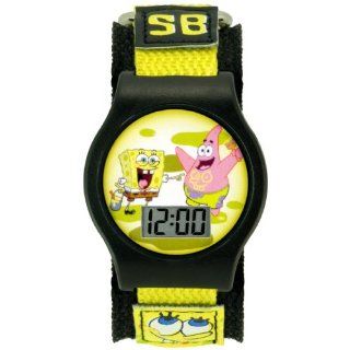 SpongeBob SquarePants Kids' SBP577G Black and Lime Velcro LCD Watch: Watches