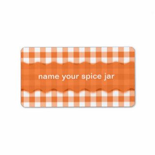 Orange Gingham Checkered Design Kitchen Label