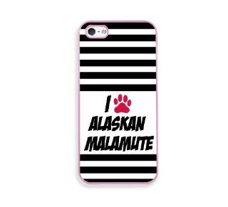 Stripes I Love Heart Paw Alaskan Malamute Pink Silicon Bumper iPhone 5 & 5S Case   Fits iPhone 5 & 5S: Cell Phones & Accessories