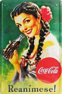 Coca Cola : Vintage Girl Reanimese!, Coke Metal Tin Sign, Art Vintage Style Wall Ornament Coffee Decor, 20 X 30 Cm. : Everything Else