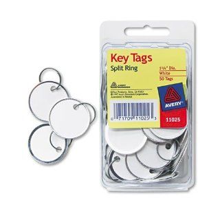 Avery   Metal Rim Key Tags, Card Stock/Metal, 1 1/4" Diameter, White, 50/Pack   Sold As 1 Pack   Split ring slides easily onto your key.: Everything Else