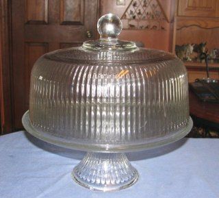 Anchor Hocking Pedestal Cake Plate, Punch Bowl or Fruit Bowl W/ribbed Pedestal & Ribbed Dome Kitchen & Dining