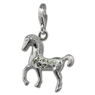 SilberDream Glitter Charm horse with white Czech crystals, 925 Sterling Silver Charms Pendant with Lobster Clasp for Charms Bracelet, Necklace or Earring GSC570W Clasp Style Charms Jewelry
