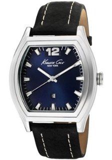 Men's Tonneau Watch Strap Color: Black, Dial Color: Navy blue, Hand Color: Silver: Watches