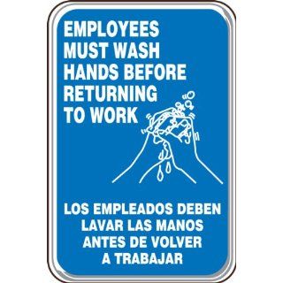 Accuform Signs SBPAR590 Deco Shield Acrylic Plastic Spanish Bilingual Architectural Style Sign, Legend "EMPLOYEES MUST WASH HANDS BEFORE RETURNING TO WORK" with Graphic, 6" Width x 9" Length x 0.135" Thickness, White on Blue: Indus
