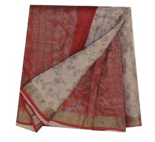 Indian Vintage Fabric Sari Recycled Fabric Women Wrap Dress Vintage Silk Blend Craft Floral Printed Peach Home Decor Saree Curtain Drape: Home & Kitchen