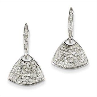 14k White Gold Diamond Triangle Dangle Hinged Hoop Earrings: Jewelry