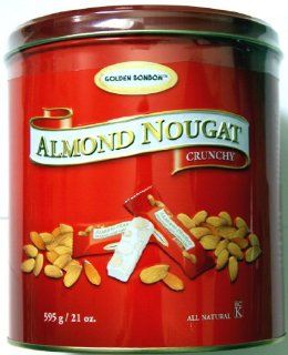 GOLDEN BONBON ALMOND NOUGAT CRUNCHY CANDY Tin Box Net Weight 21 OZ (595 g) ALL NATURAL : Gourmet Baked Goods Gifts : Grocery & Gourmet Food