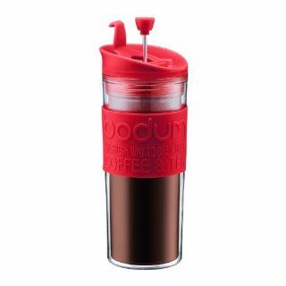 Bodum Double Wall 16 Ounce Thermal Plastic Travel Coffee and Tea Press with Bonus Tumbler Lid, Red: French Presses: Kitchen & Dining