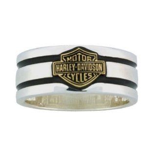 Harley Davidson Stamper Men's Sterling Silver Emanel Grovved Ring. 10K Bar & Shield. HRG7378: Harley Davidson: Jewelry
