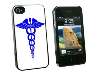 Graphics and More Caduceus Medical Symbol Blue   Doctor MD RN EMT   Snap On Hard Protective Case for Apple iPhone 4 4S   Black   Carrying Case   Non Retail Packaging   Black: Cell Phones & Accessories