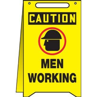 Accuform Signs PFR603 Plastic Free Standing Fold Ups Floor Safety Sign, Legend "CAUTION MEN WORKING" with Graphic, 12" Width x 20" Height x 0.125" Thickness, Black/Red on Yellow: Industrial Warning Signs: Industrial & Scientifi