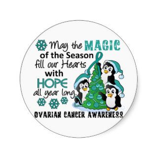 Christmas Penguins Ovarian Cancer Stickers