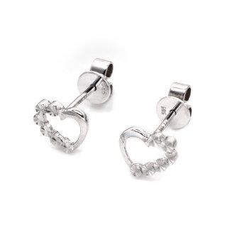 (X1000Diamond FBA) 14K/585 White Gold Diamond Cut in Heart Shaped Stud Earrings: X1000Diamond: Jewelry