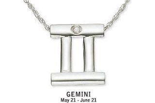 14K White Gold Diamond Gemini Pendant w/Chain: Jewelry