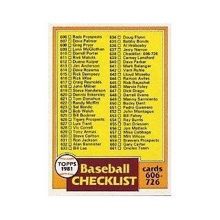 1981 Topps #638 Checklist 606 726 Sports Collectibles