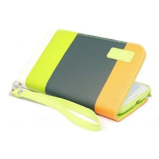 Wall  Colorful Wallet Stand Leather Flip Case Cover for Samsung Galaxy Note 2 II N7100 Green & Black & Orange: Cell Phones & Accessories