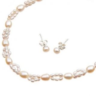 Pink Freshwater Pearl Necklace and Earring Set: Jewelry Sets: Clothing