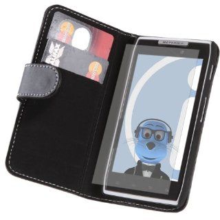 iTALKonline Motorola XT910 RAZR PU Leather BLACK Executive Flip Wallet Book Case Cover with Credit / Business Card Holder and LCD Screen Protector plus MicroFibre Cleaning Cloth: Cell Phones & Accessories