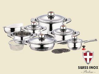 SWISS INOX 18 Pc Stainless Steel Cookware Set Fry Pots Pans Saucepan Casserole (INDUCTION COMPATIBLE): Pots And Pans: Kitchen & Dining