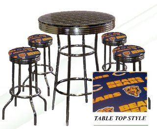 CHICAGO BEARS NFL Football Glass Top Chrome Bar Pub Table Set With 4 Swivel Bar Stools   Home Bars