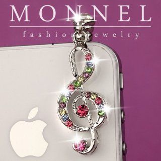 ip598 Luxury Crystal Music Note Iphone 4 4S 3GS Smart Phone 3.5mm Ear Cap Anti Dust Plug Charm: Cell Phones & Accessories