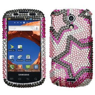 SAMSUNG ANDROID GALAXY S EPIC 4G D700 BLACK PINK AND SILVER WHITE STARS DESIGN FULL DIAMOND CRYSTAL HARD CASE COVER: Everything Else