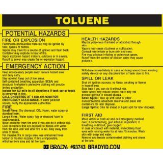 Brady 93743,  Hazardous Material Label:Dot 5800.4 1987, 3 3/4" Height x 4 1/2" Width, Black on Yellow, Legend "Toluene"  (25 per Package): Industrial & Scientific