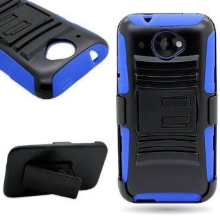 CoverON Hybrid Heavy Duty Case with Hard Kickstand Belt Clip Holster for HTC Desire 601   Black / Blue: Cell Phones & Accessories