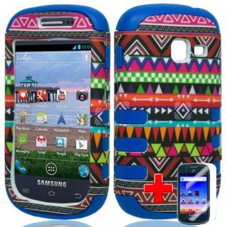 Samsung Galaxy Discover S730g / Galaxy Centura S738c (StraightTalk/Net 10/Tracfone) 2 Piece Silicon Soft Skin Hard Plastic Shell Image Case Cover, Abstract Multicolor Pattern Blue Silicon + LCD Clear Screen Saver Protector: Cell Phones & Accessories