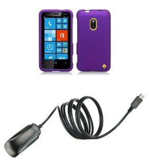 Nokia Lumia 620   Premium Accessory Kit   Dark Purple Hard Shell Case Shield Cover + ATOM LED Keychain Light + Micro USB Wall Charger: Cell Phones & Accessories