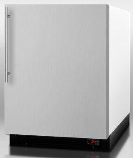 Summit: BI605FFSSVH 24'' Built in Compact Refrigerator with Adjustable Wire Shelves, Door Storage, Auto Defrost Freezer, Interior Light and Digital Thermostat: Stainless Door with Vertical Thin Handle: Appliances