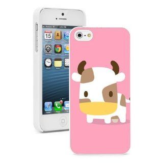 Apple iPhone 5 5S White 5W621 Hard Back Case Cover Color Cute Cartoon Baby Cow Ox on Pink: Cell Phones & Accessories