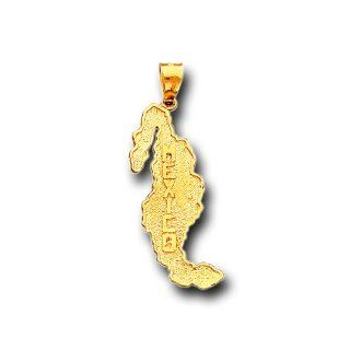 14K Solid Yellow Gold Big MEXICO Map Charm Pendant: Pendant Necklaces: Jewelry