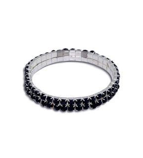 Stretchable Link Tennis Bracelet with Round Black Cubic Zirconia Crystals: Jewelry