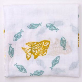 Goldfish (Orange & Teal) Organic Muslin Swaddling Blanket : Nursery Swaddling Blankets : Baby