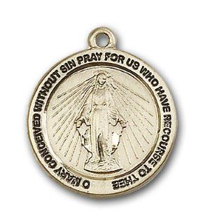 Free Engraving Included Medal 14k Gold Miraculous Holy Virgin Mary Immaculate Conception Medal 3/4 x 3/4" 4056KT w/o Chain w/Box: Pendant Necklaces: Jewelry