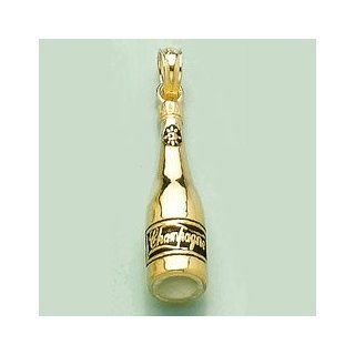 Gold Enamel Food Charm Pendant 3 D Champagne Bottle Pendant: Jewelry