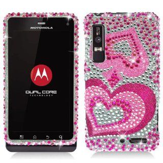 Hard Plastic Snap on Cover Fits Motorola XT862 Droid 3 Pink Heart Full Diamond Verizon: Cell Phones & Accessories