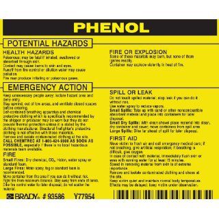 Brady 93586,  Hazardous Material Label:Dot 5800.4 1987, 3 3/4" Height x 4 1/2" Width, Black on Yellow, Legend "Phenol"  (25 per Package): Industrial & Scientific
