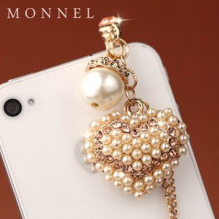 ip641 Cute Faux Pearl Peach Crystal Heart LOVE Anti Dust Plug Cover Charm for iPhone 3.5mm Cell Phone: Cell Phones & Accessories
