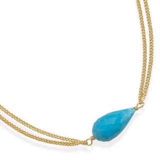 CleverSilver's 16"+2" Double Strand 14 Karat Gold Plated And Turquoise Necklace: Pendant Necklaces: Jewelry