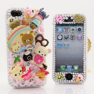 Iphone 5 5s Luxury 3D Bling Case   Gorgeous Cute Japanese Candy Bear Cake Party Sweet Art Design   Swarovski Crystal Diamond Sparkle Girly Protective Cover Faceplate (100% Handcrafted By Star33mall): Cell Phones & Accessories